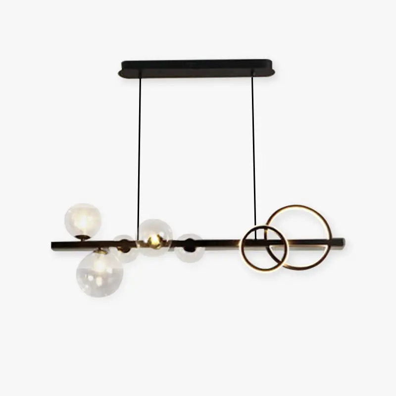 Valentina Suspension Anneau\\/Ronde Moderne, Métal\\/Verre, Noir\\/Doré, Salon