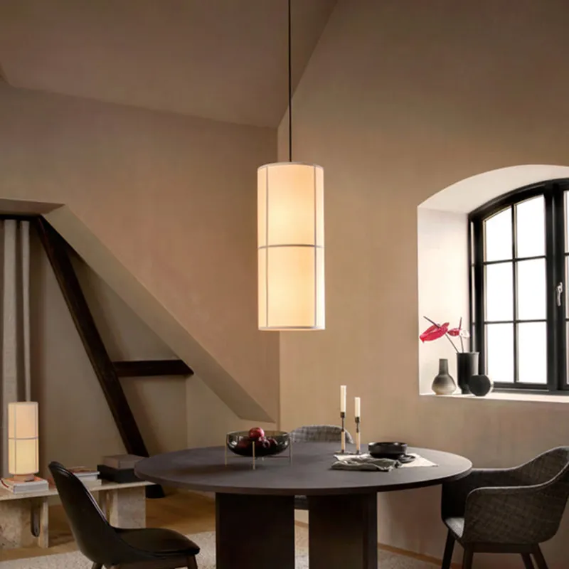 Ritta Suspension Cylindre Vintage, Métal\\/Soie, Blanc\\/Beige\\/Noir, Chambre à Coucher\\/Salon