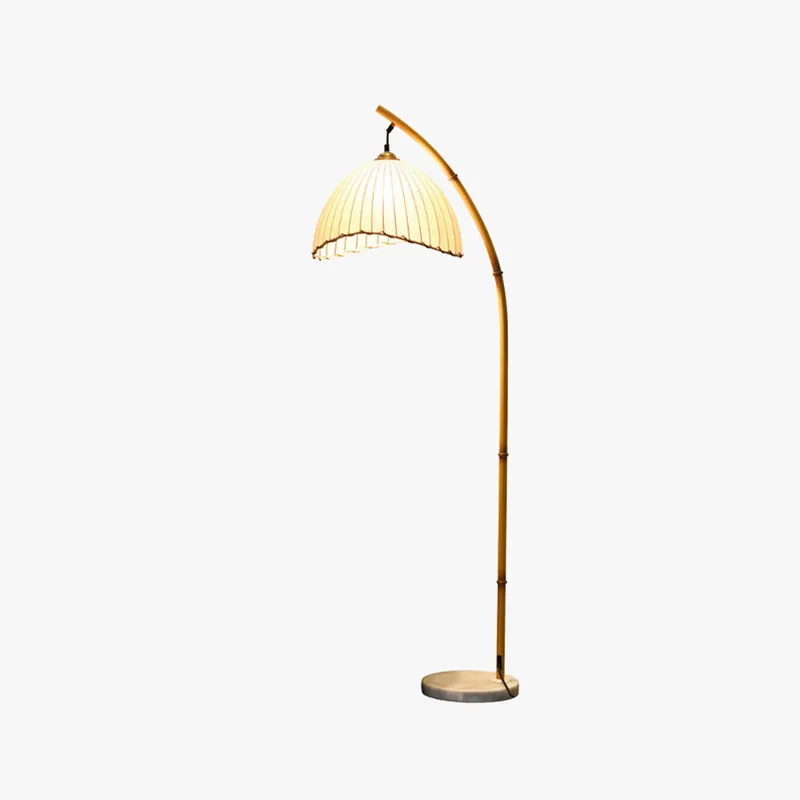 Muto Lampadaire Bambou Simple, Métal\\/Tissu, Blanc, Salon