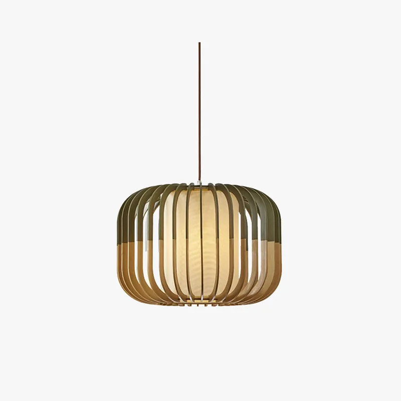 Muto Suspension cylindre Rustique, Bois\\/Tissu, Vert\\/Marron, Chamber à Coucher