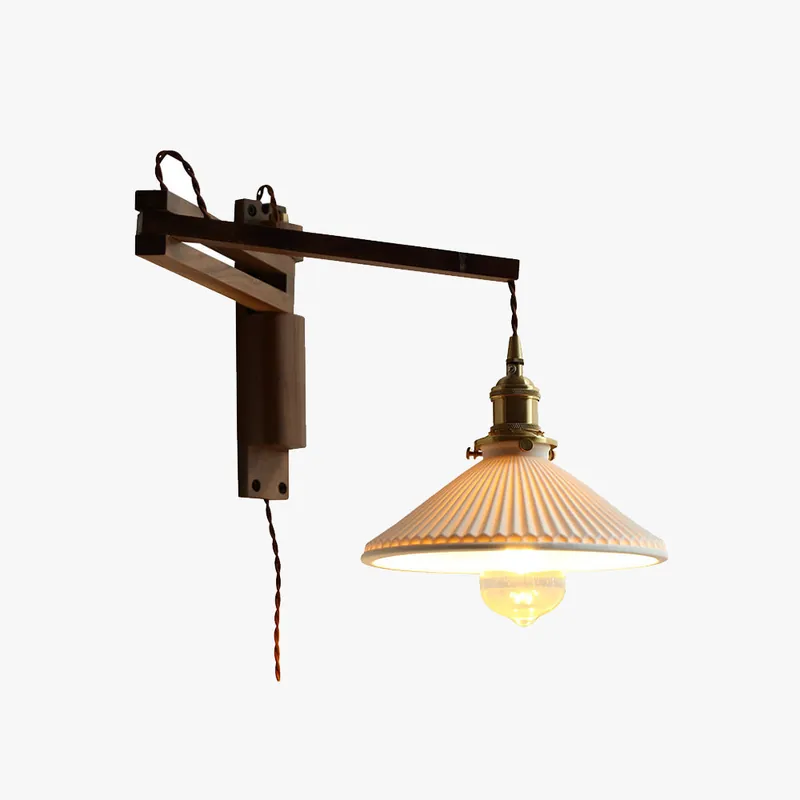 Muto Applique Murale Dôme Vintage, Céramique\\/Bois, Noyer\\/Bois\\/Transparent, Salon