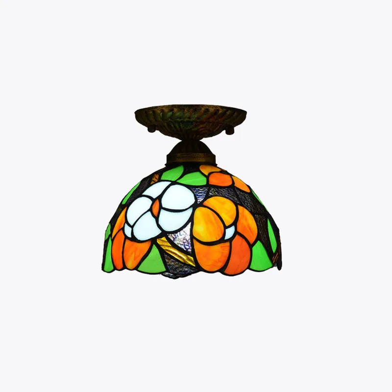 Tiffany Plafonnier Dôme Vintage, Métal\\/Verre, Coloré, Salon