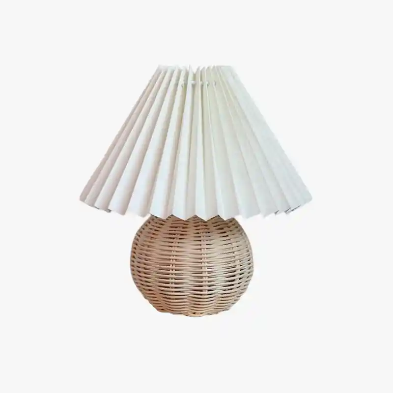 Muto Lampe de Table Vintage, Céramique\\/Rotin\\/Bois\\/Tissu, Blanc\\/Beige, Chambre