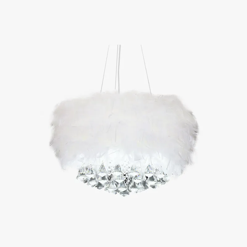 O'Moore Suspension Tambour Magnifique, Métal\\/Plume\\/Cristal, Blanc, Chambre à Coucher\\/Salon