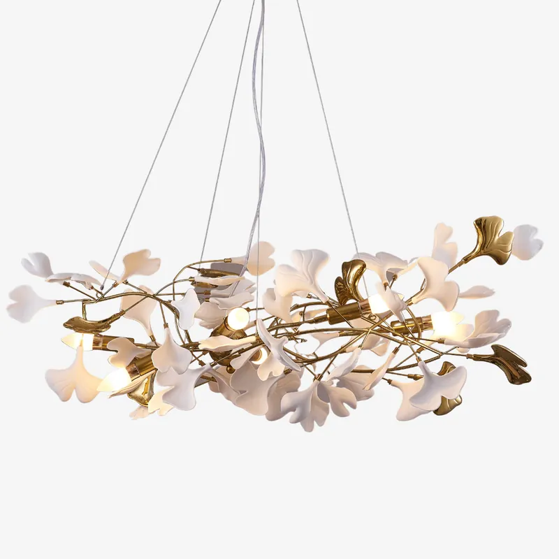 Olivia Lustre Suspension Feuille Artistic Design, Métal\\/Céramique, Blanc, Salon