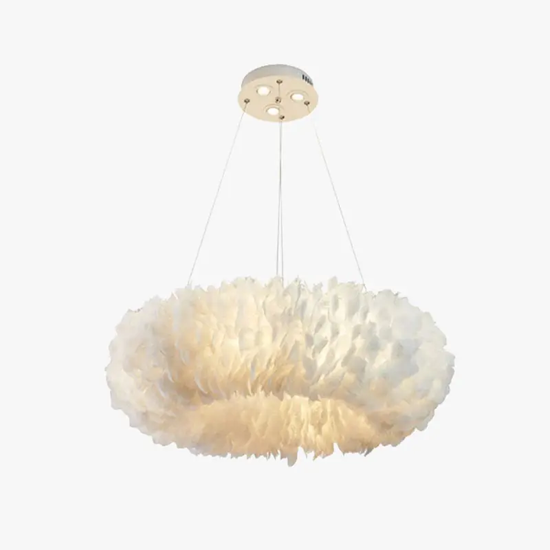 O'Moore Suspension Rond Moderne, Acrylique\\/Métal\\/Plume, Blanc, Chambre