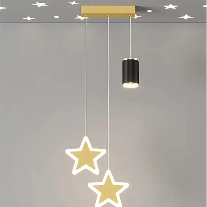 Arisha Luminaires Suspension à Projection de Lune étoile Or\\/Noir Métal Chambre à coucher\\/Bar