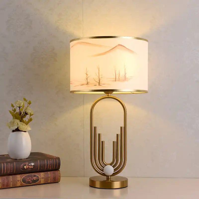 Mira Lampe de Table\\/Lampadaire Paysage Moderne, Métal\\/Tissu, Or, Salon
