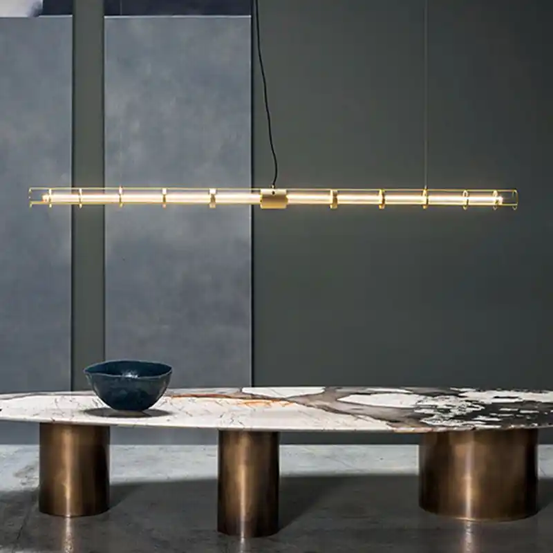 Ray Suspension Linéaire Moderne, Métal\\/Verre, Doré, Salon
