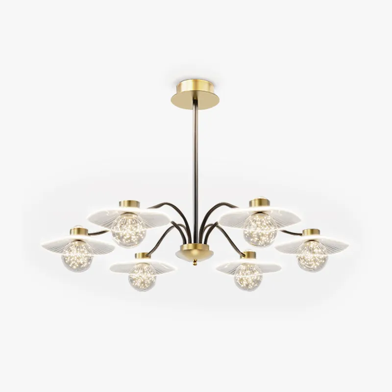 Arisha Suspension Multi Transitionnel, Métal\\/Acrylique\\/Verre, Doré, Salon\\/Chambre à Coucher