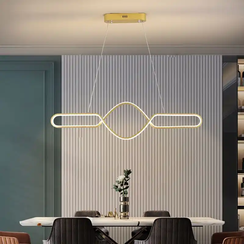 Arisha Suspension LED Linéaire, Métal\\/Gel de Silice, Noir\\/Or, Salle à Manger