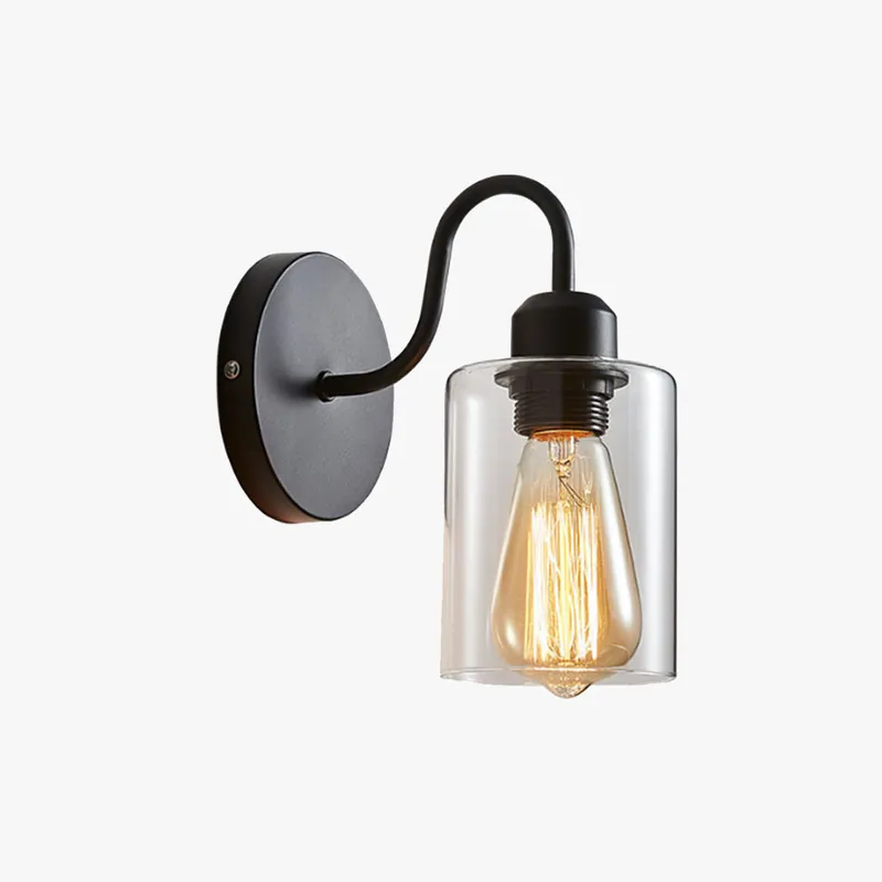 Silva Applique Murale Cylindre Rétro, Métal\\/Verre, Noir, Chambre
