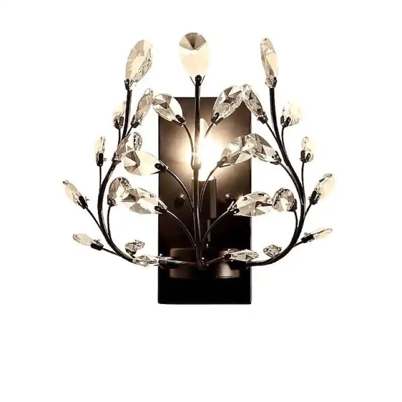 Ray Applique Murale Branche Vintage, Métal\\/Cristal, Noir\\/Doré, Salon