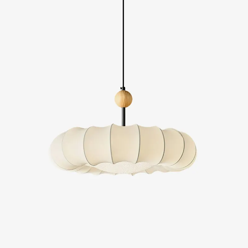 Lyvina Lampe Pendante Traditionnelle en Bois Naturel et Tissu