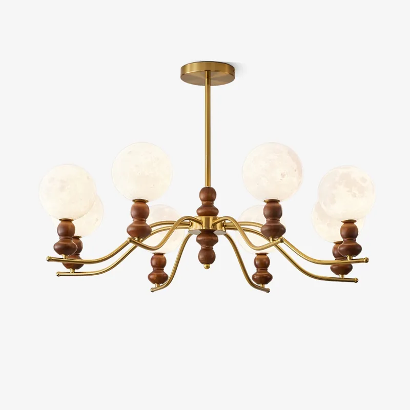 Virelle Lustre Lustra Laiton Bois Globe de Lune Élégant