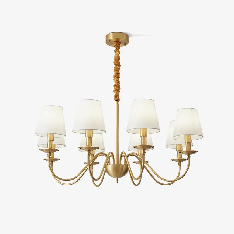 Lustra Chandelier Classique à Abat-jour en Tissu et Laiton