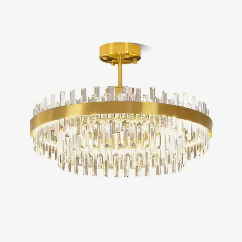 Lustra Chandelier Élégant en Cristal et Laiton en Forme de Tambour