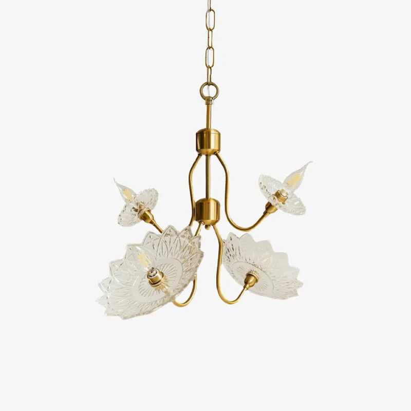 Lustra Chandelier Vintage Floral en Verre et Laiton