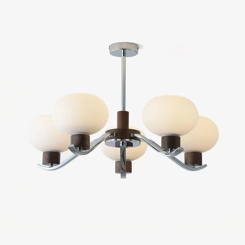 Lustra Chandelier Élégant en Chrome et Noyer