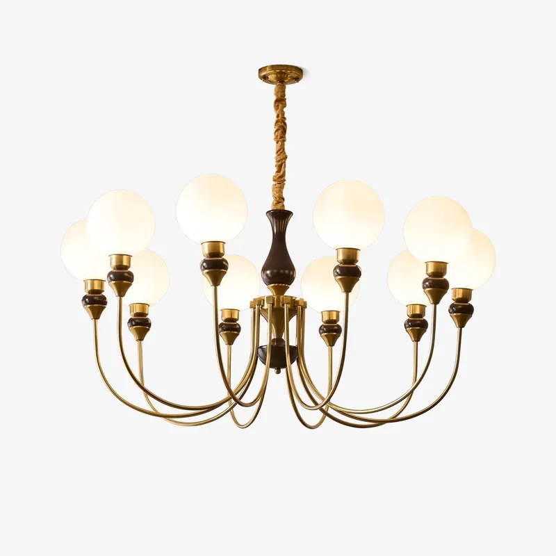 Lustra Chandelier Bras en Laiton Boules en Verre Dépoli