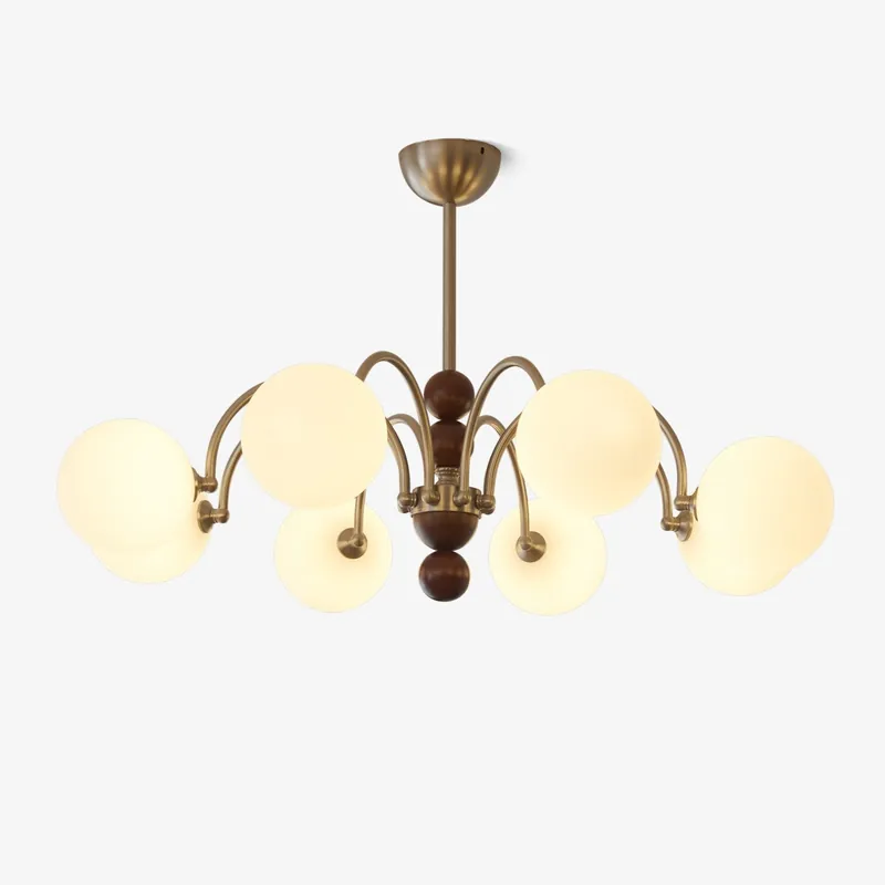Orbital Chandelier Bois Verre Art Nordique Premium Courbe