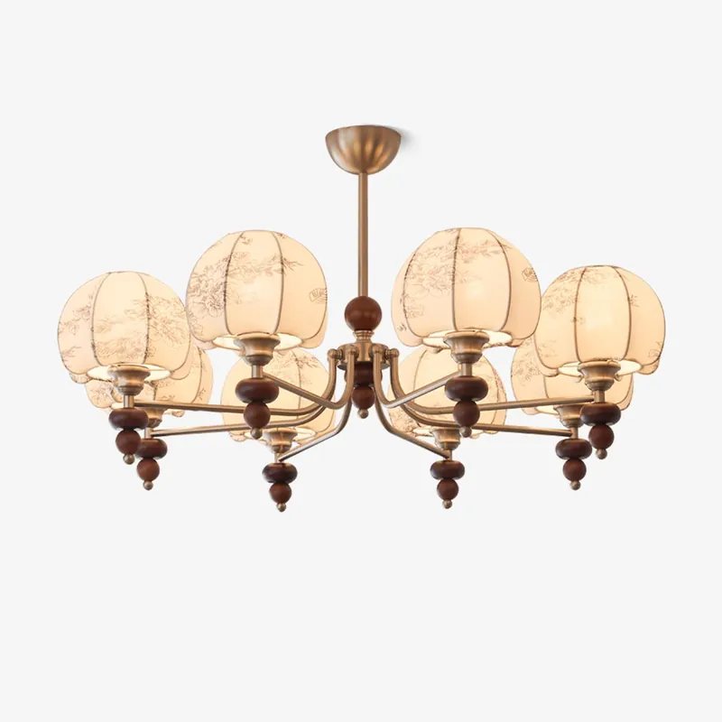 Comirisra Chandelier Bois Tissu Pétale Traditionnel Premium