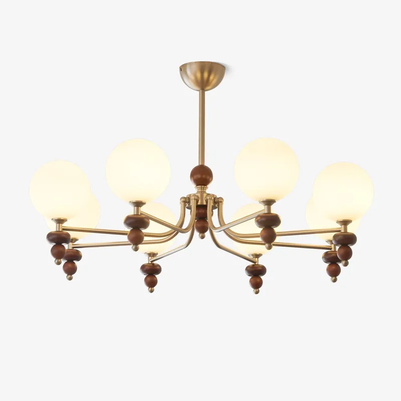 Cemarus Chandelier Sphère Bois Noyer Verre Traditionnel