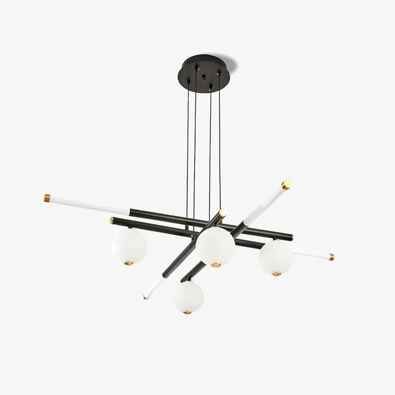 Chandelier Rods et Globe Noir Blanc Moderne