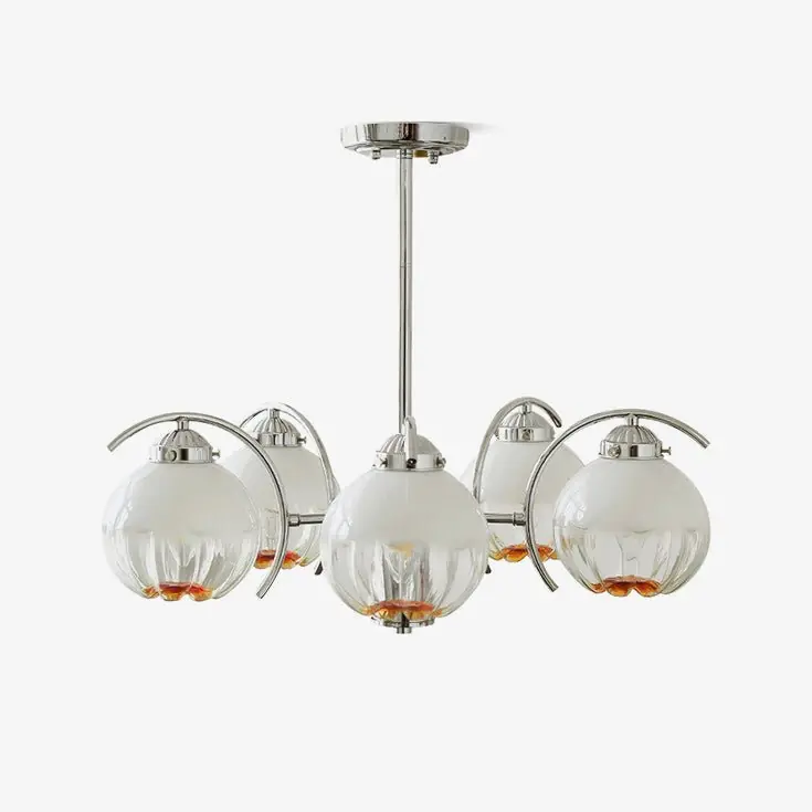 Chandelier Bras Courbés en Chrome avec Abat-jours en Globe Givré
