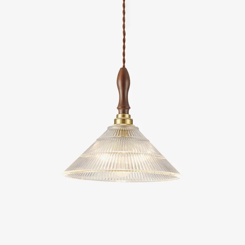 Arcara Suspension en Bois et Verre Ondulé Vintage
