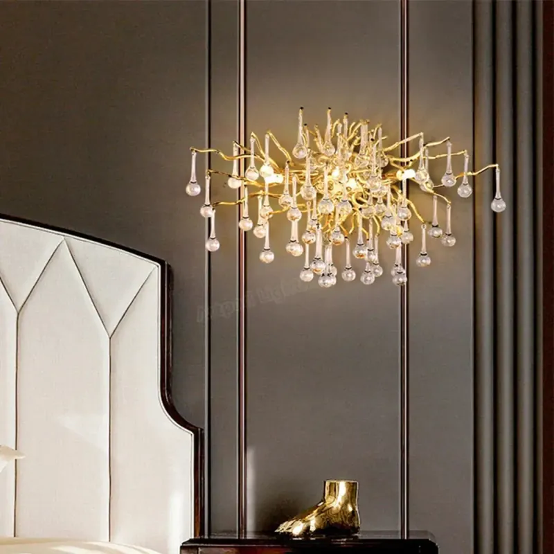 LED Gold Crystal Ceiling Chandelier, Luxury Ceiling Lamp for Staircase, Villa, Bedroom, Living Room, Dining Room, Kitchen