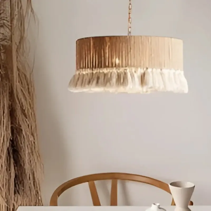 Japanese Wabi-sabi Hemp Rope Hat-shaped Hand-knitted LED Pendant Lamp for Restaurant and Home Decor Chandelier (Copy) (Copy)