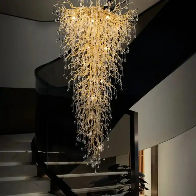 LED Gold Crystal Ceiling Chandelier, Luxury Ceiling Lamp for Staircase, Villa, Bedroom, Living Room, Dining Room, Kitchen