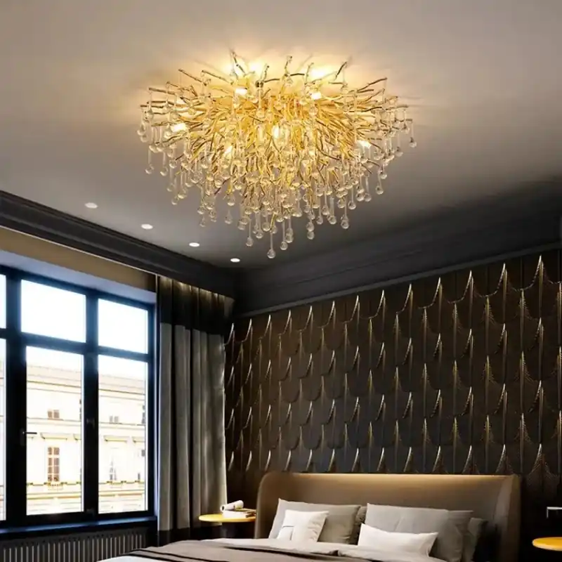 LED Gold Crystal Ceiling Chandelier, Luxury Ceiling Lamp for Staircase, Villa, Bedroom, Living Room, Dining Room, Kitchen