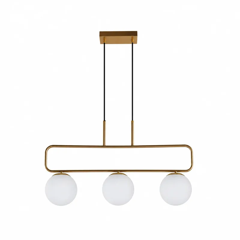 Suspension 3 Globes Verre Opale Structure Laiton | Aurora