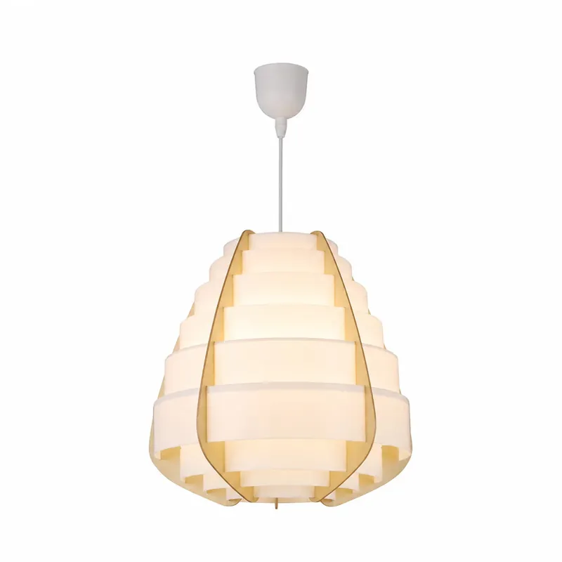 Suspension Abat-Jour Plastique Blanc Lattes Bois | Hana