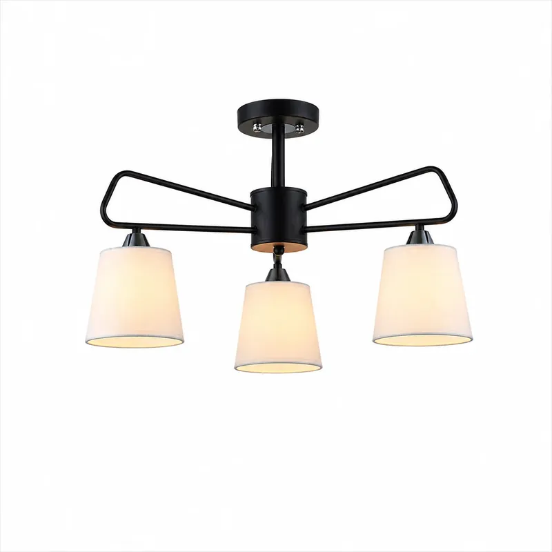 Suspension 3 Abat-Jours Tissu Blanc Structure Noire | Volta