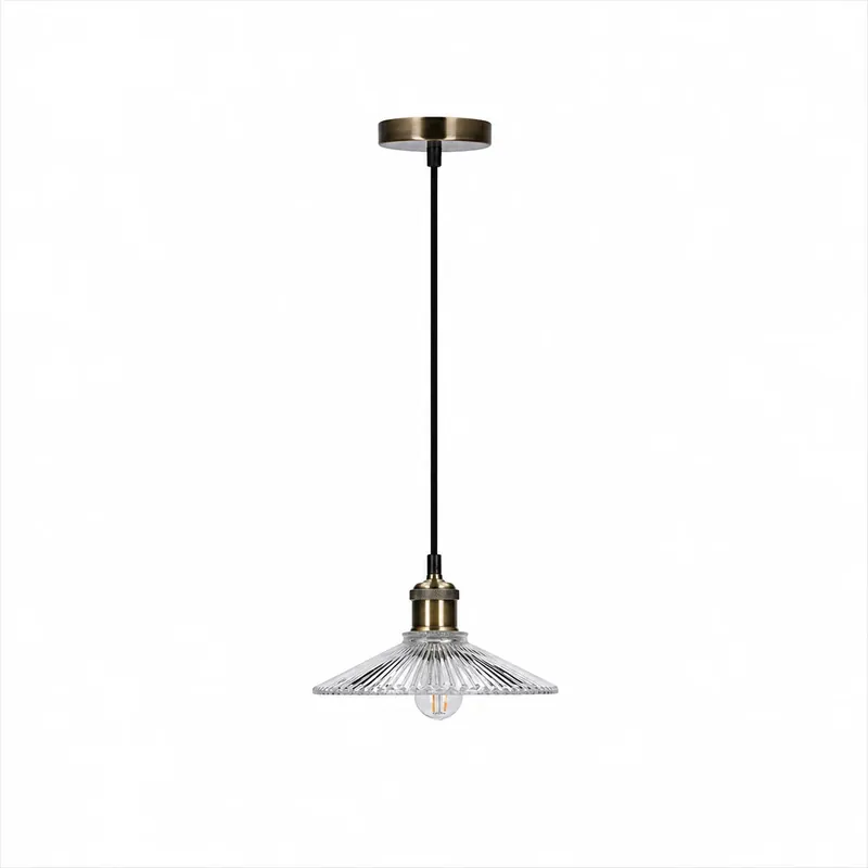 Suspension Verre Rainuré Transparent Laiton Antique | Chester