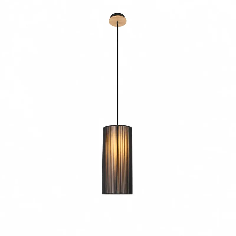 Suspension Cylindrique Fils PVC Noir Bois | Kyoto Slim