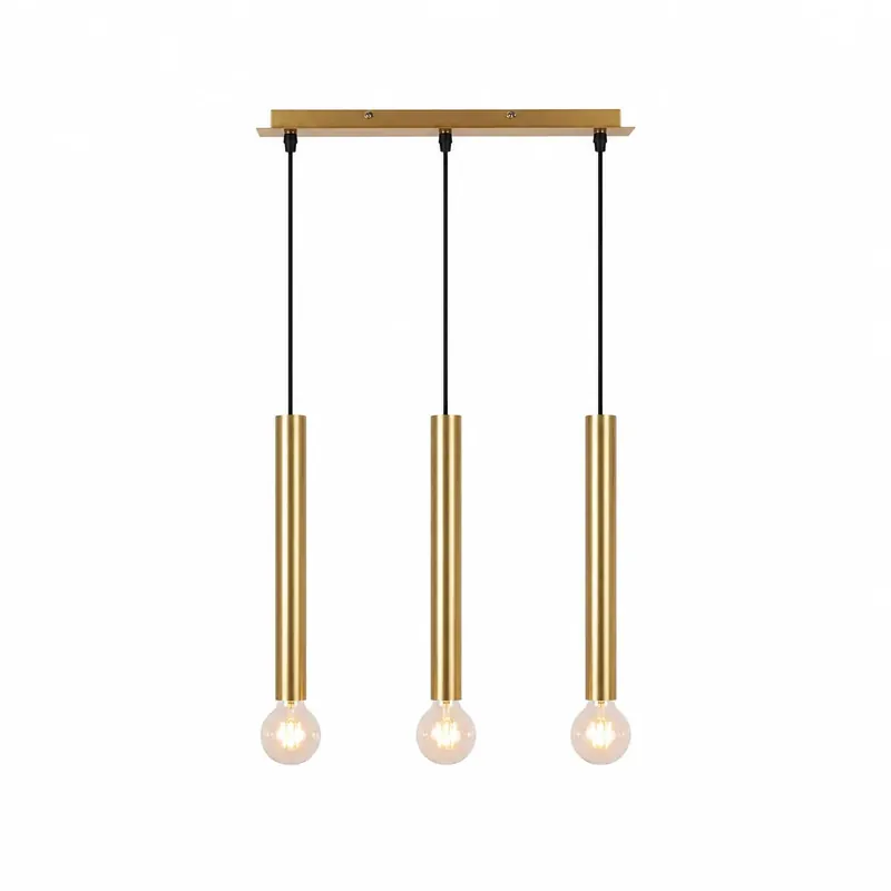 Suspension 3 Cylindres Dorés Longs Ampoules Apparentes | Dallas Long