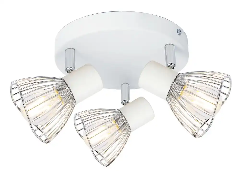 Plafonnier FLY — 3×E14, blanc + chrome