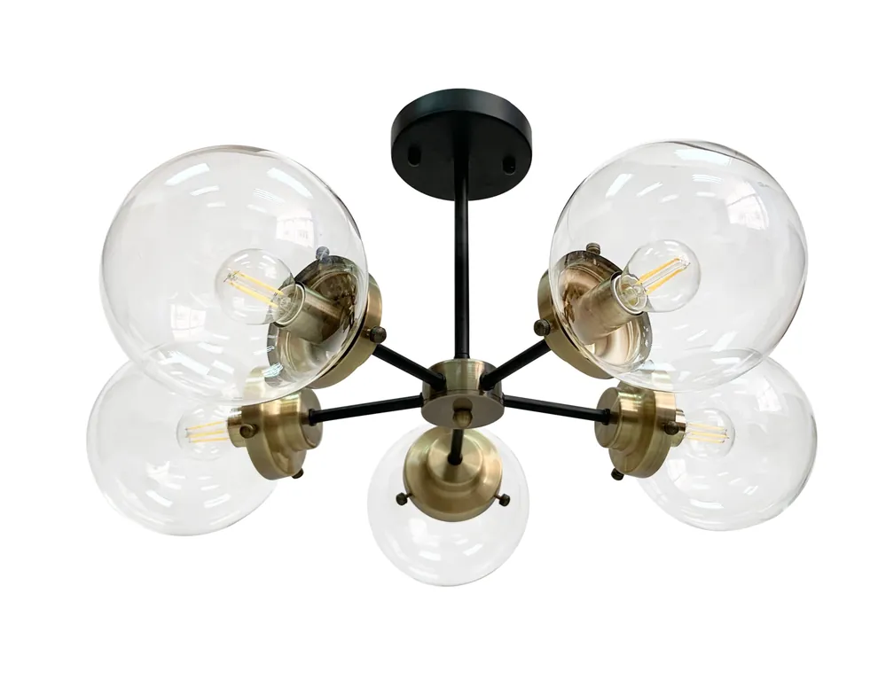Plafonnier — 5×E14, noir + antique laiton