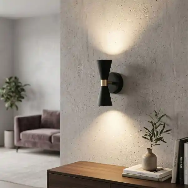 Applique Murale Double Faisceau GU10 SHIRLEY Noir Mat et Cuivre