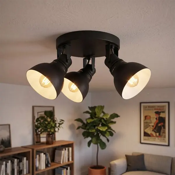 Plafonnier 3 Spots Orientables E27 MEADOW Noir Mat