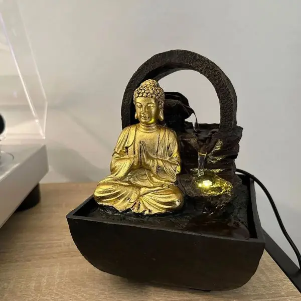 Fontaine d'Intérieur LED ZENITH Petit Bouddha Doré en Résine