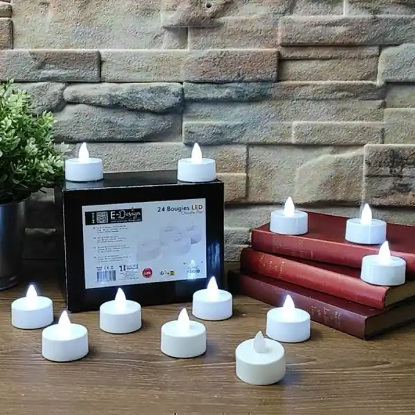 Lot de 24 Bougies à LED Blanc Froid Effet Flamme chauffe plat