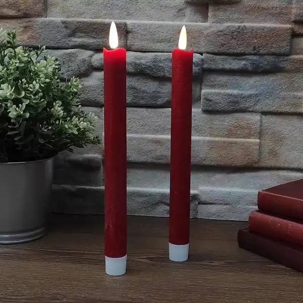 2 Bougies chandelles flamme 3D LED cire rouge