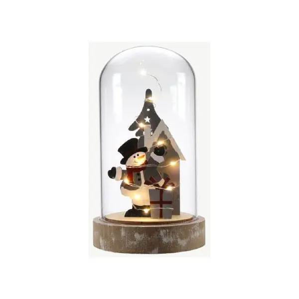Cloche en verre Bonhomme de Neige 10 MicroLED 20cm Blanc Chaud à piles