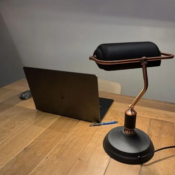 Lampe de bureau banquier noir et aspect cuivre  E27