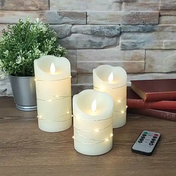 Lot de 3 bougies LED Flamme Vacillante et Micro LED avec Télécommande